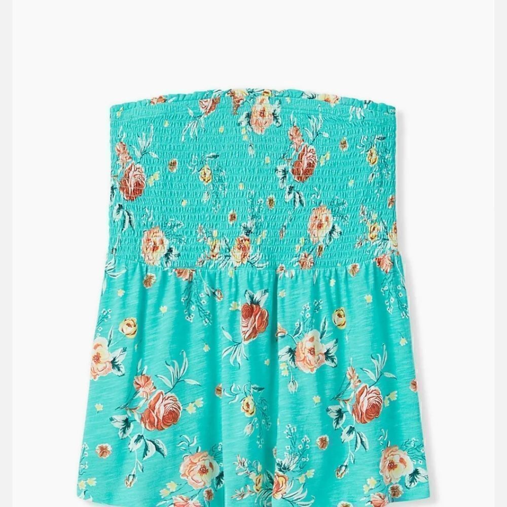 NWT Torrid Floral Slub Jersey strapless Babydoll Top Floral Turquoise Plus 0